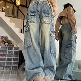 Threebooy Design sense high street American retro work pants men's autumn new style wide leg jeans loose pants